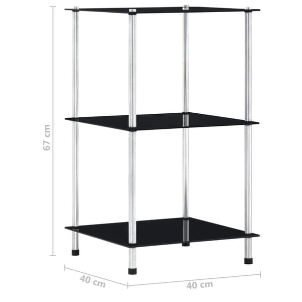 reol 3 hylder 40x40x67 cm hærdet glas sort