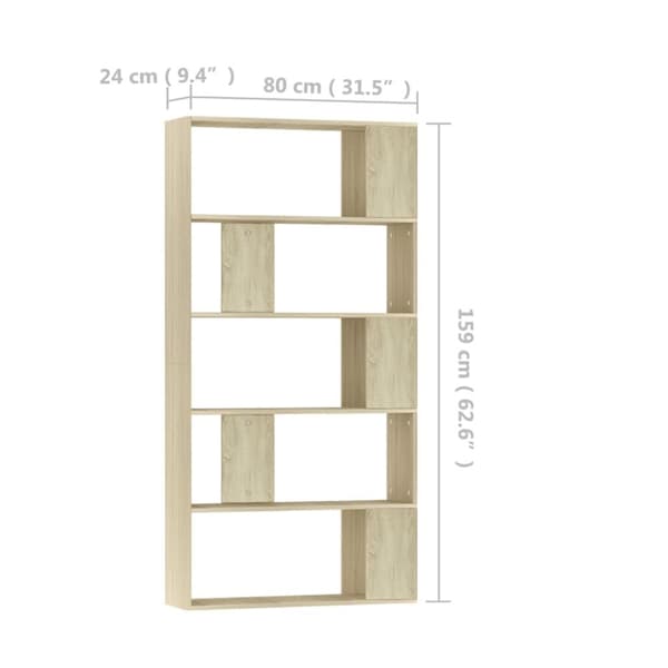 bogreol/rumdeler 80x24x159 cm konstrueret træ sonoma-eg