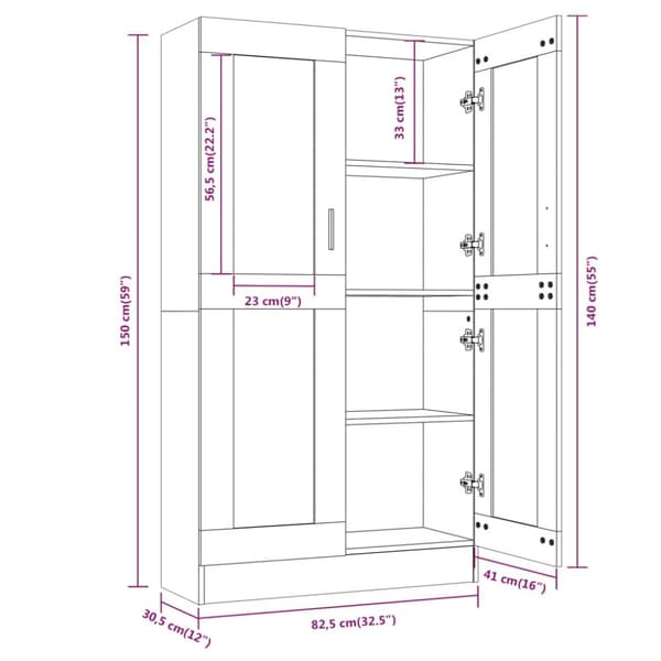 vitrineskab 82,5x30,5x150 cm konstrueret træ røget egetræ