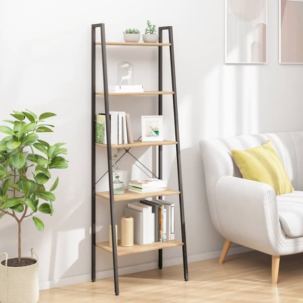 stigereol med 5 hylder 56x35x174 cm lysebrun og sort