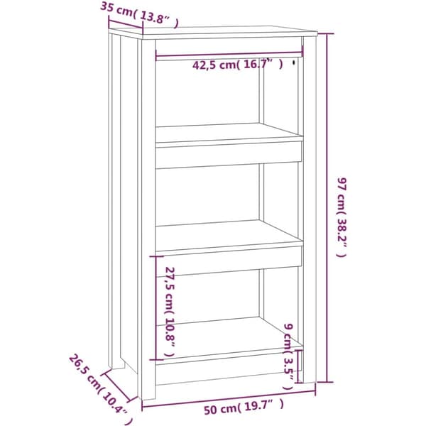 bogreol 50x35x97 cm massivt fyrretræ gyldenbrun