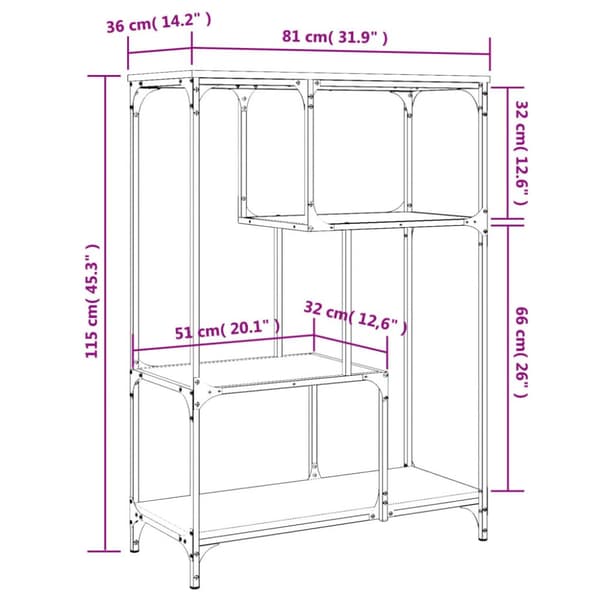 bogreol 81x36x115 cm konstrueret træ og jern røget egetræsfarve