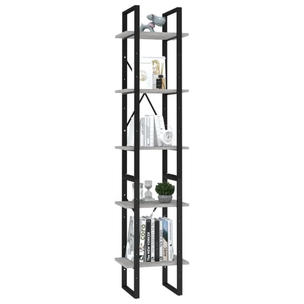 bogreol 5 hylder 40x30x175 cm konstrueret træ betongrå