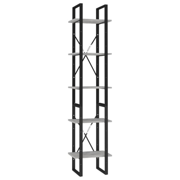 bogreol 5 hylder 40x30x175 cm konstrueret træ betongrå