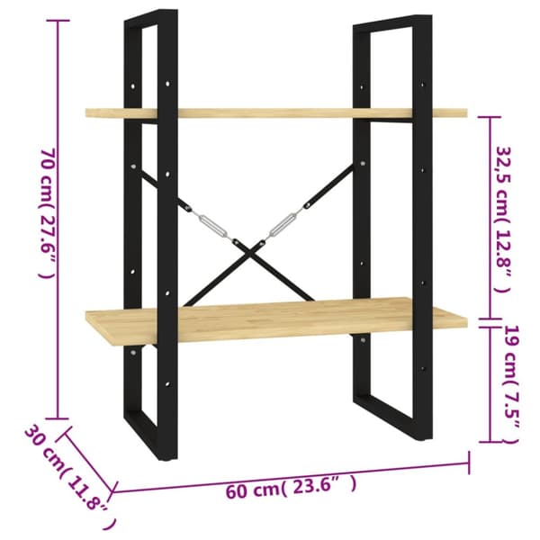 bogreol 60x30x70 cm 2 hylder massivt fyrretræ