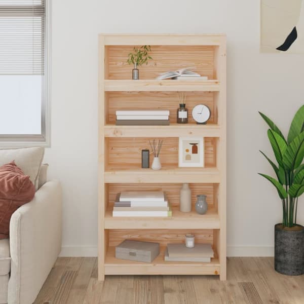 bogreol 80x35x126 cm massivt fyrretræ