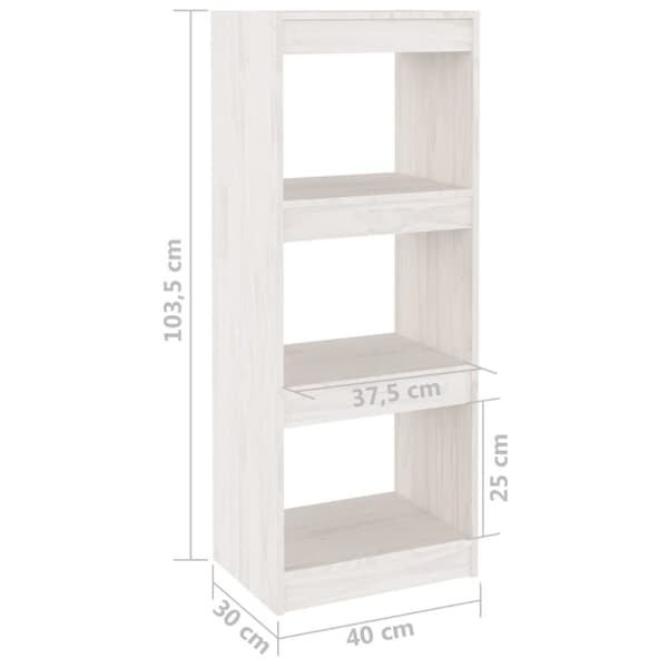 bogskab/rumdeler 40x30x103,5 cm massivt fyrretræ hvid