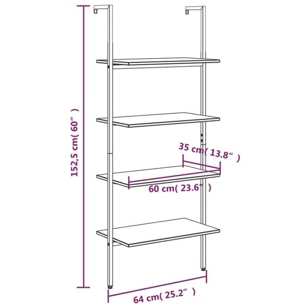 stigereol med 4 hylder 64x35x152,5 cm sort