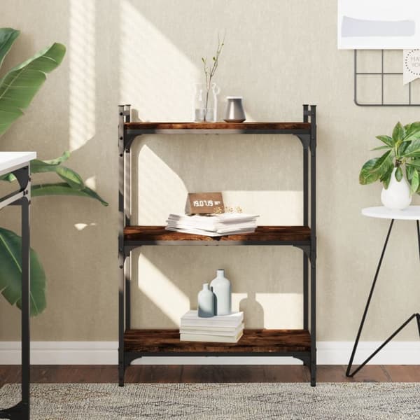 bogreol 60x30x86 cm 3 hylder konstrueret træ røget eg