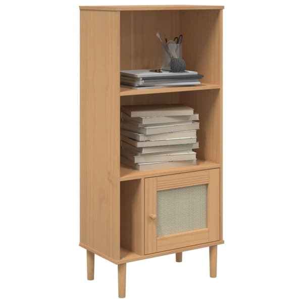 bogreol SENJA rattanlook 60x35x130 cm massivt fyrretræ brun