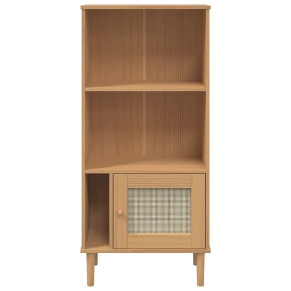 bogreol SENJA rattanlook 60x35x130 cm massivt fyrretræ brun