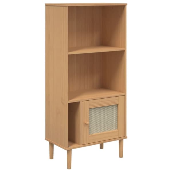 bogreol SENJA rattanlook 60x35x130 cm massivt fyrretræ brun
