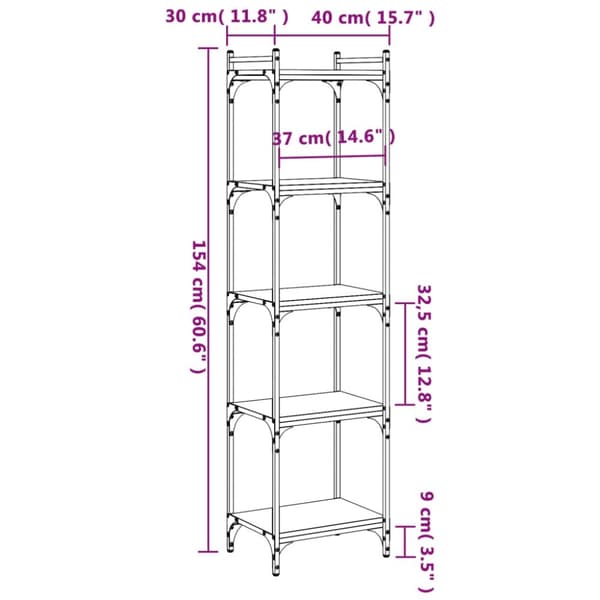 bogreol med 5 hylder 40x30x154 cm konstrueret træ sort