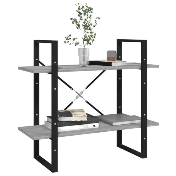 bogreol m. 2 hylder 80x30x70 cm konstrueret træ grå sonoma