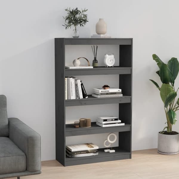 bogskab/rumdeler 80x30x135,5 cm massivt fyrretræ grå