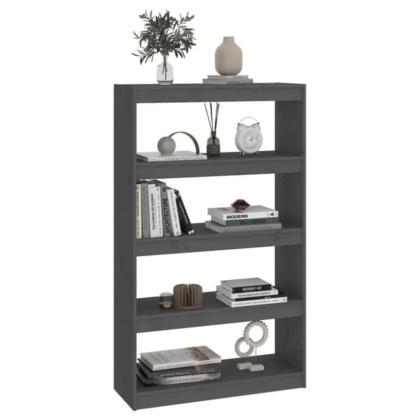 bogskab/rumdeler 80x30x135,5 cm massivt fyrretræ grå