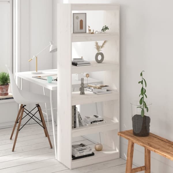 bogreol/rumdeler 60x30x167,5 cm massivt fyrretræ hvid