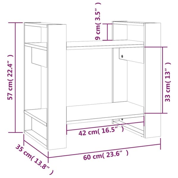 bogreol/rumdeler 60x35x57 cm massivt fyrretræ hvid