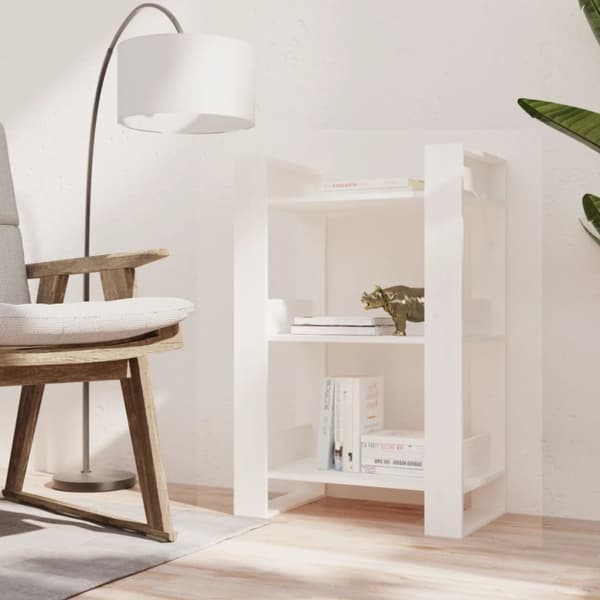 bogreol/rumdeler 60x35x91 cm massivt fyrretræ hvid