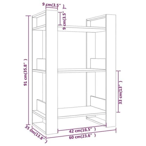 bogreol/rumdeler 60x35x91 cm massivt fyrretræ hvid