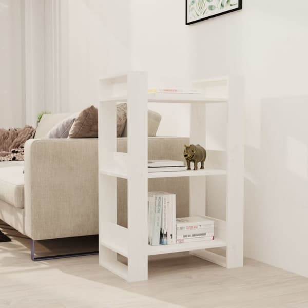 bogreol/rumdeler 60x35x91 cm massivt fyrretræ hvid