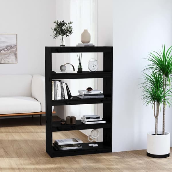 bogreol/rumdeler 80x30x135,5 cm massivt fyrretræ sort