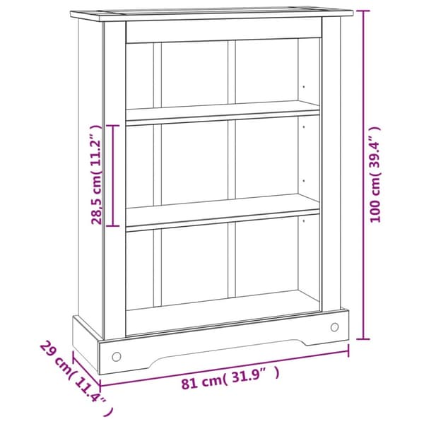 reol tre hylder Corona-serien mexicansk fyrretræ 81x29x100 cm