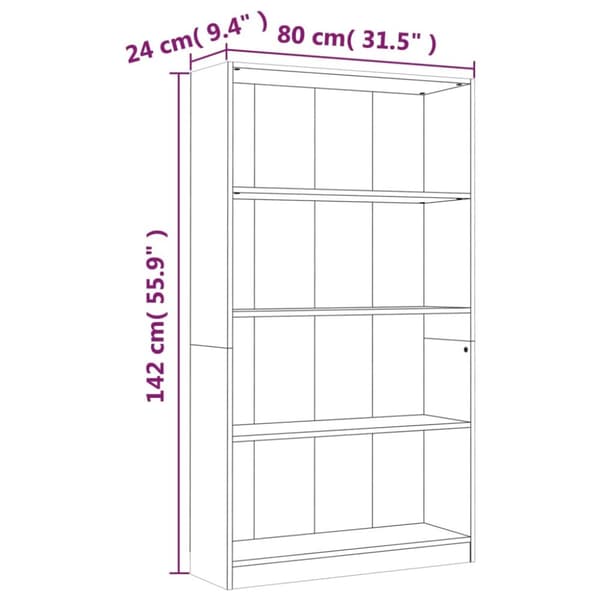 bogreol m. 4 hylder 80x24x142 cm konstrueret træ røget egetræ