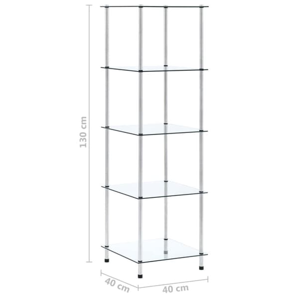 Hylla 5 hyllplan transparent 40x40x130 cm härdat glas