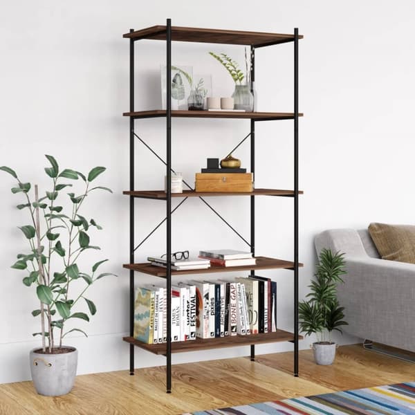 reol med 5 hylder 80x40x163 cm sort og naturfarvet