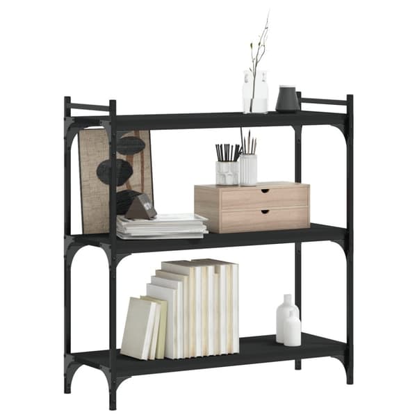 bogreol med 3 hylder 80x30x86 cm konstrueret træ sort