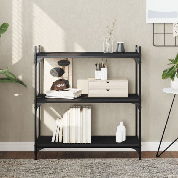 bogreol med 3 hylder 80x30x86 cm konstrueret træ sort