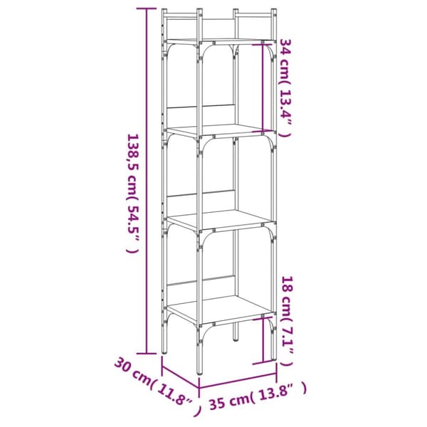 Bokhylla 4 hyllplan rökfärgad ek 35x30x138,5 cm konstruerat trä