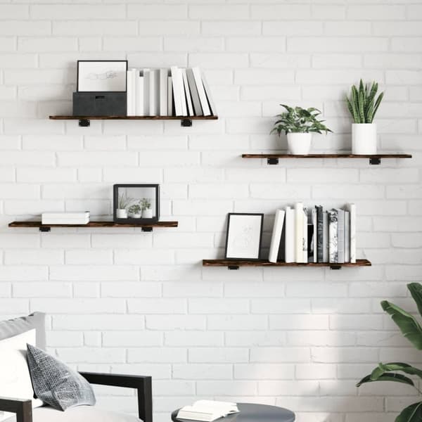 vidaXL Seinähyllyt 4 kpl savutammi 80x20x1,5 cm tekninen puu