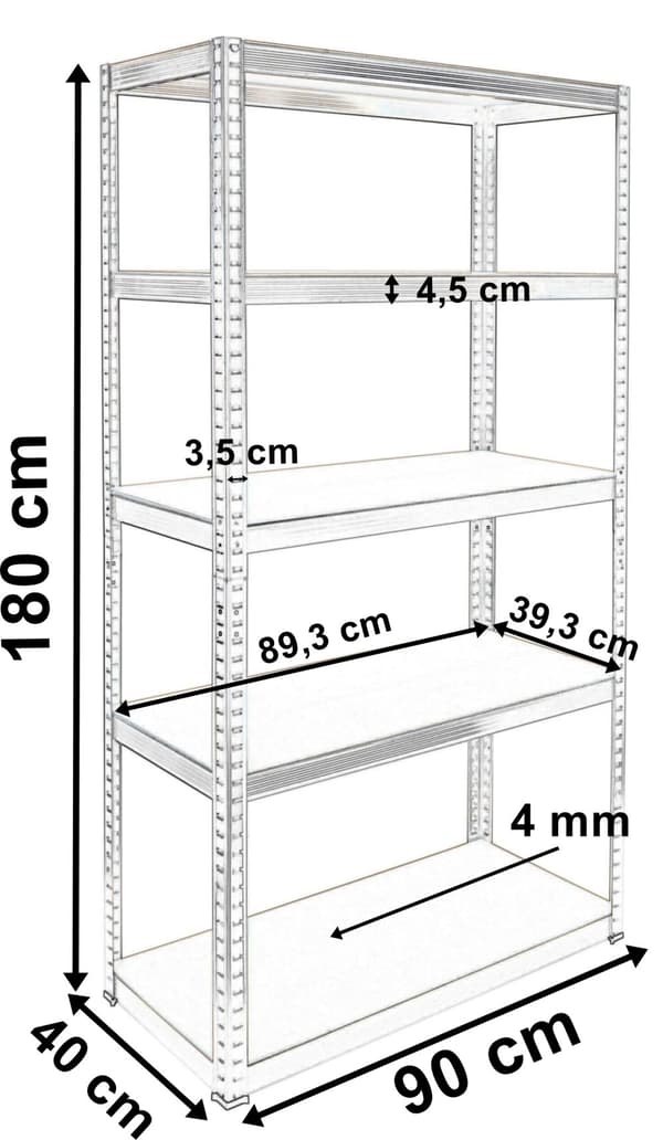 Lagerhylde 5 plan 875 kg 180 x 90 x 40 cm