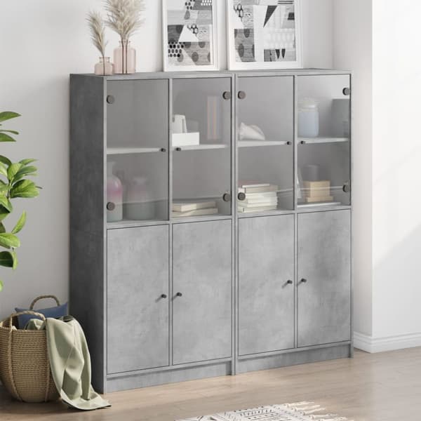 bogreol med låger 136x37x142 cm konstrueret træ betongrå
