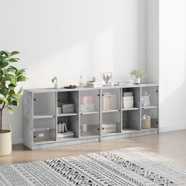 bogreol med låger 204x37x75 cm konstrueret træ betongrå