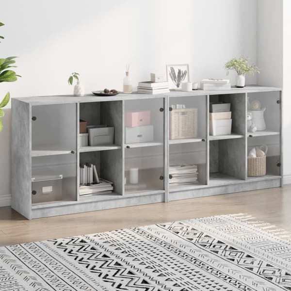bogreol med låger 204x37x75 cm konstrueret træ betongrå