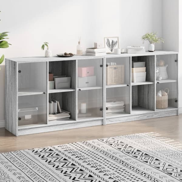 bogreol med låger 204x37x75 cm konstrueret træ grå sonoma