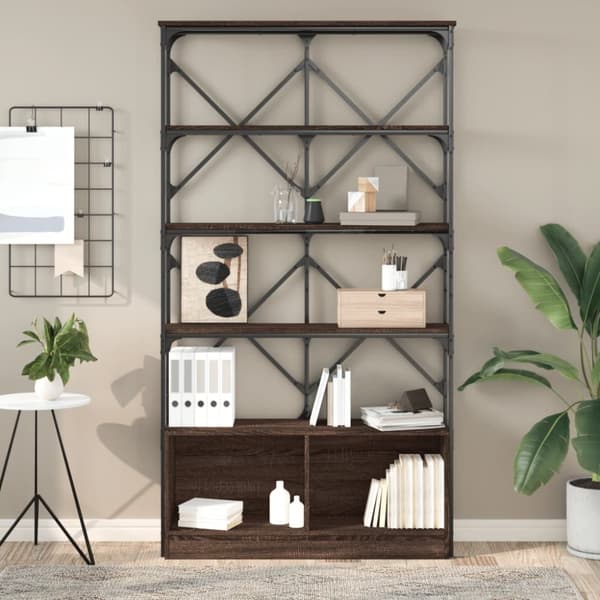 Kirjahylly ruskea tammi 100x26x180 cm tekninen puu ja metalli