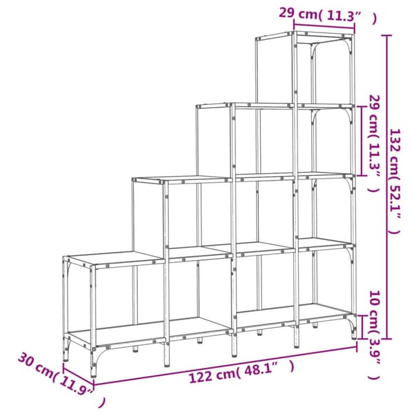 bogreol 122x30x132 cm konstrueret træ og metal sonoma-eg