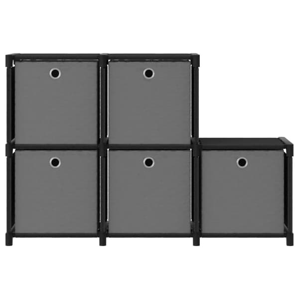 reol med 5 rum og kasser 103x30x72,5 cm stof sort