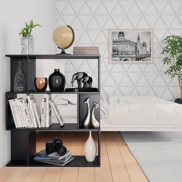 bogreol/rumdeler 80x24x96 cm konstrueret træ sort