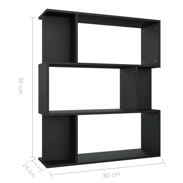 bogreol/rumdeler 80x24x96 cm konstrueret træ sort