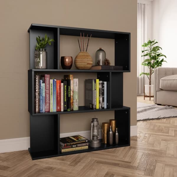 bogreol/rumdeler 80x24x96 cm konstrueret træ sort