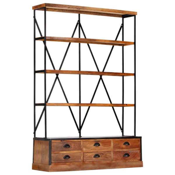 Kirjahylly 4 tasoa ja 6 laatikkoa 122x36x181 cm täysi mangopuu