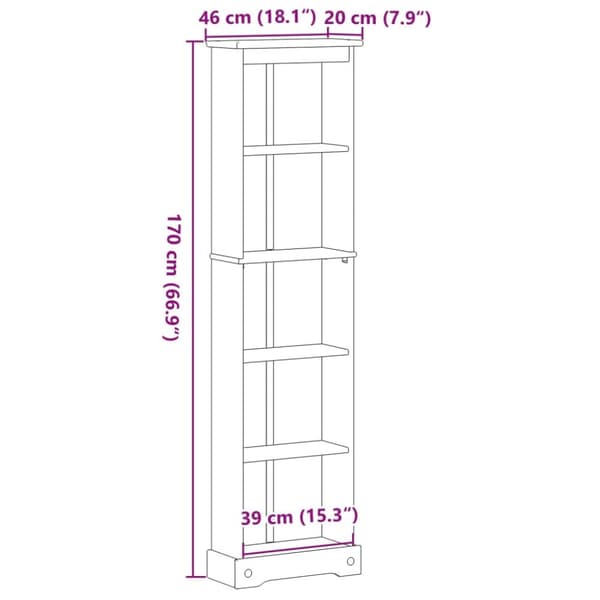 bogreol Corona 46x20x170 cm massivt fyrretræ