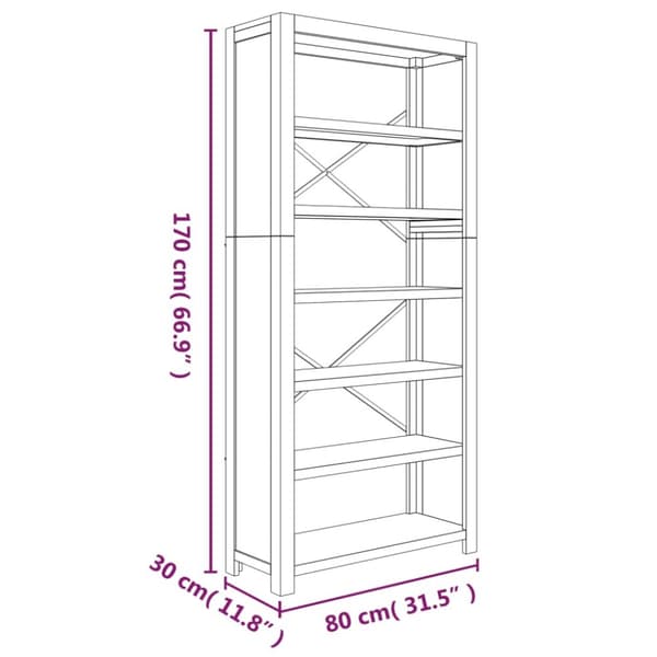 bogreol med 6 hylder 80x30x170 cm massivt akacietræ
