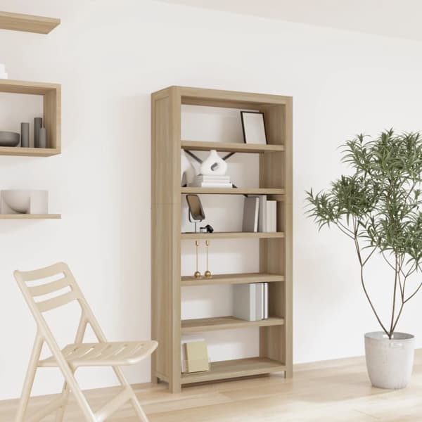 bogreol med 6 hylder 80x30x170 cm massivt akacietræ