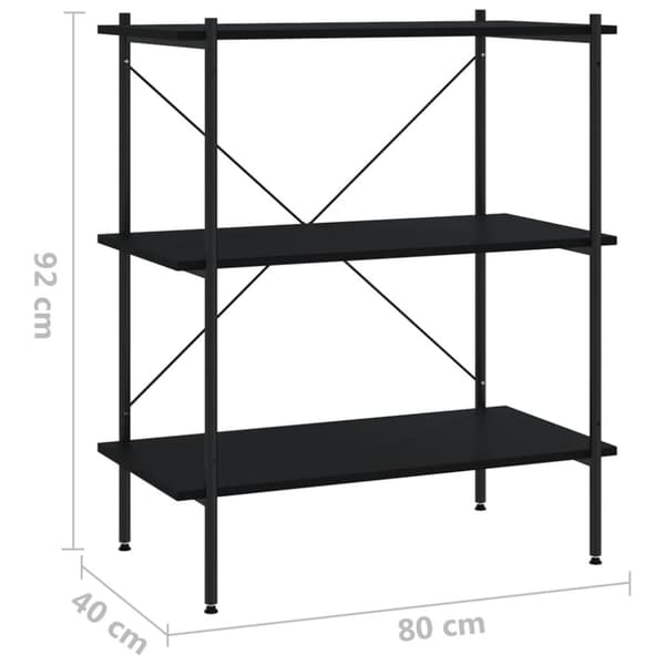 reol med 3 hylder 80x40x92 cm sort